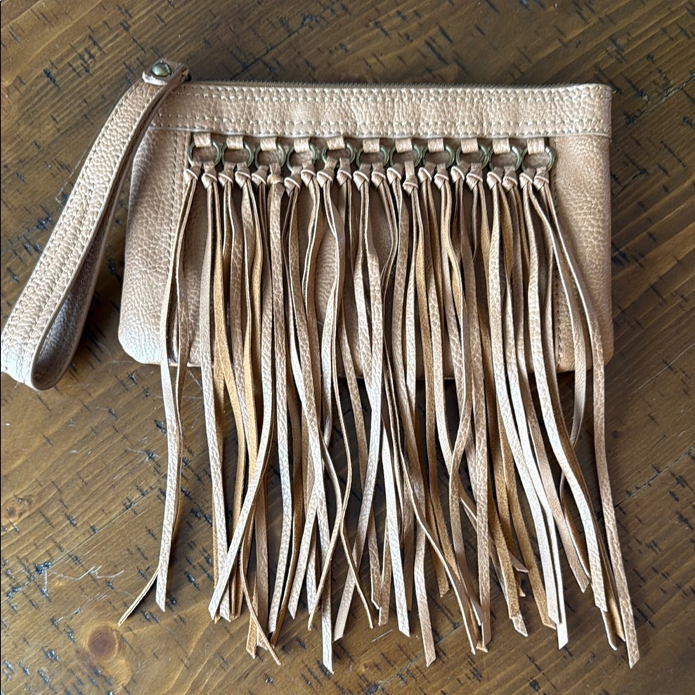 Like New Carlos by Carlos Santana Camel Fringe Wristlet Clutch